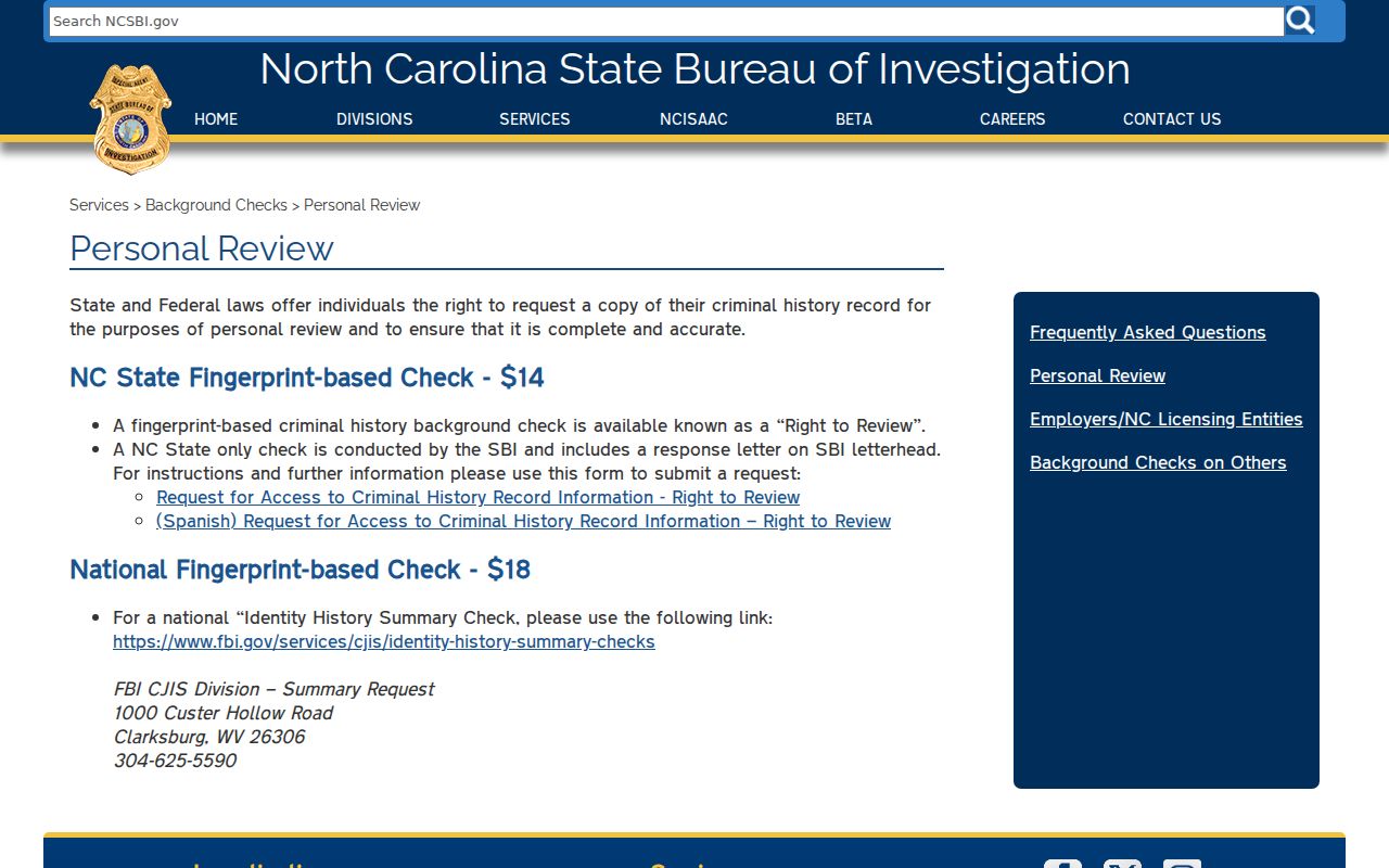 Edgecombe County criminal history SBI Right to Review information