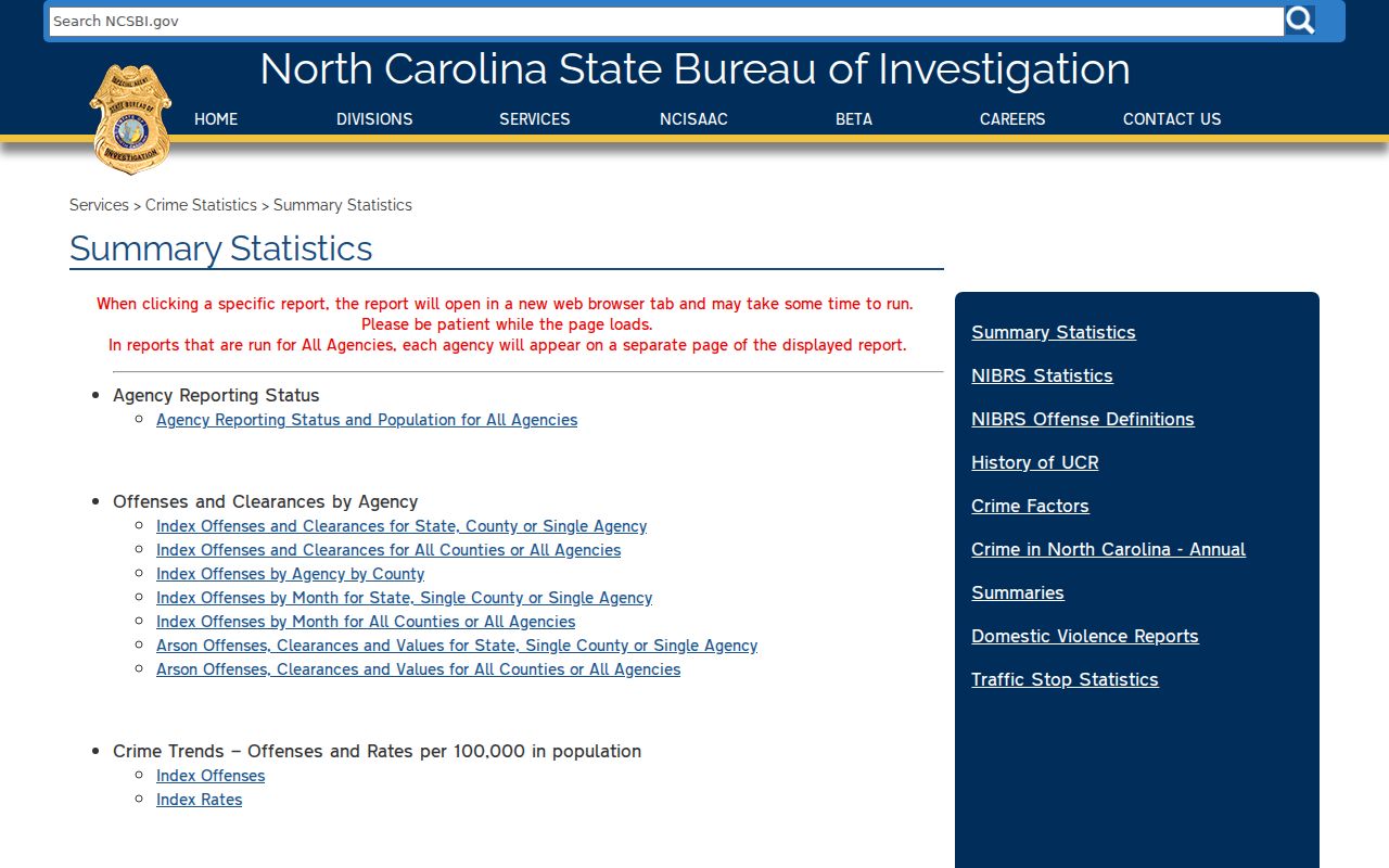 NCSBI crime statistics source for Rocky Mount criminal history context