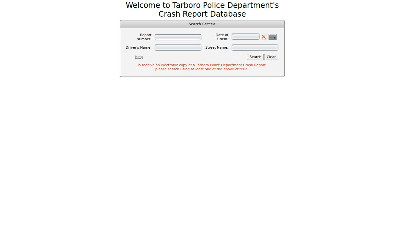 Tarboro eCrash search for Tarboro police crash records